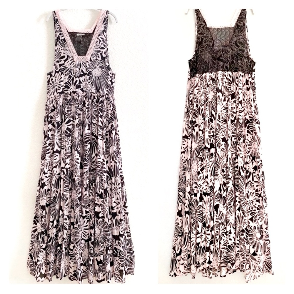 Free People Tiers For You Maxi Dress XS Washed Black Combo Boho Lace - Picture 7 of 13
